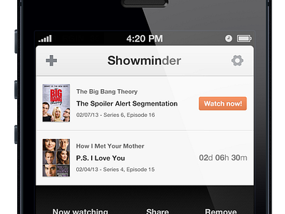 Showminder - Little improvements clean ui ios iphone settings shows tw shows watch now white