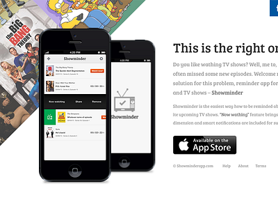Corner - Landing page PSD app store corner download iphone5 movies psd reminder showminder tv shows