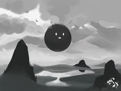 Ancient forest desolate grayscale painting