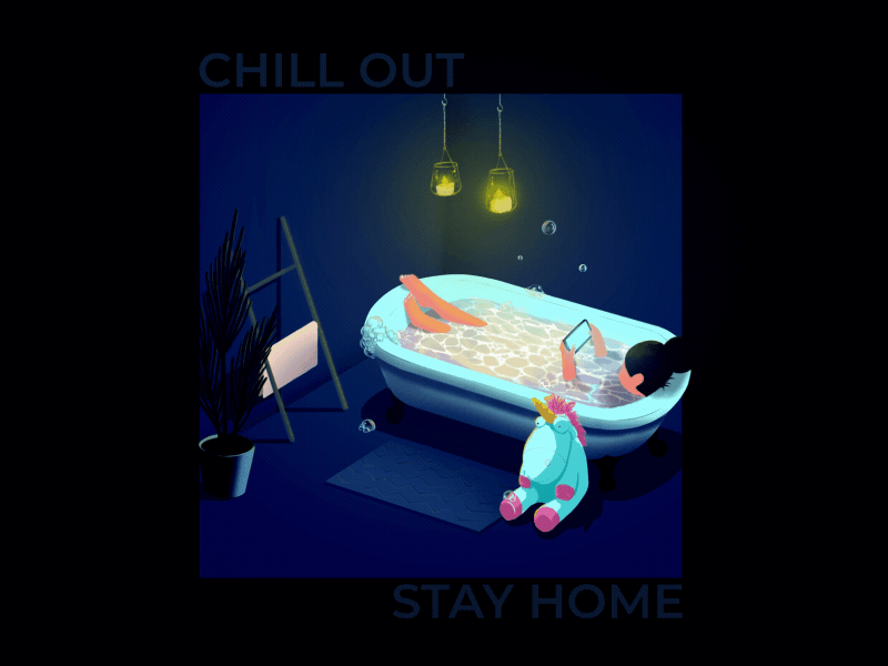 ChillOut StayHome 2d 2danimation bath bubbles chill chilling stayhome unicorn vibes