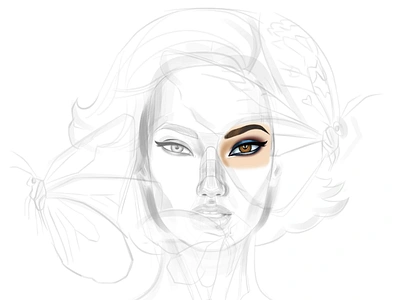 From sketch to painting: eye beatiful bothhandsart butterfly drawing eye face fashion howto illustration makeup mural sketch woman