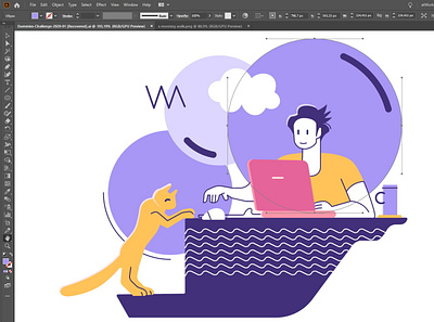 Working On New Illustration art cat design designer flat free freelance freelancer minimalist notebook portable work