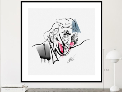 With One Line "In Search Of The Symbol Of Our Time" albert einstein album art brush continuos line design joker movie minimalism paper saatchiart salvador dali vatercolor