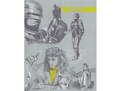 While Watching Old Favourite Movies canson celebrity culture cyberpunk derwent gray koh i noor movie poliece robocop sketch yellow