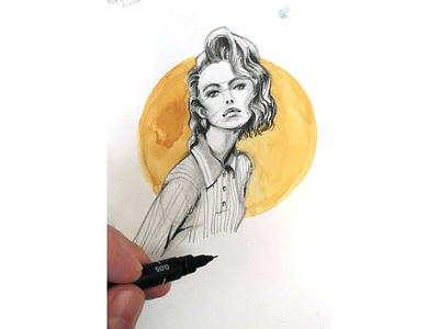 Sketches today: trying to combine liner, pencil and watercolor art beautiful fashion girl illustration minimalism pecil uni unique woman