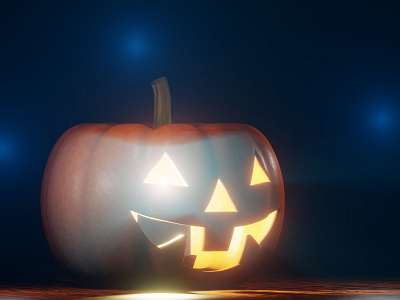 halloween pumpkin with mystical lights at night, 3D rendering holiday