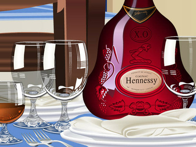 Please invitre me to Dribbble, so I'll be able to post full work advertisement freehand hennessy still life vector art