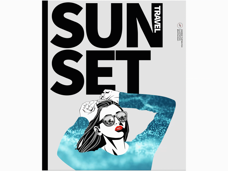 Animated Art For SUNSET Trave Cover 1980s animation art beauty fahion graphics ink liner minimalism retro sunglasses sunset travel woman