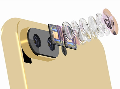 Dual Cameras Smarphone Optical System, 3D Illustrtion 3d art iphone lens product rendering smartphone ui