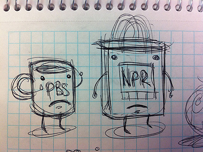 sad mug and tote sketch boston globe pen sketch
