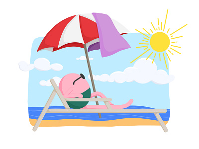 Summertime 2d 2d illustration art character design design holiday illustration pink sea summer sun glasses umbrella vector vector art vector illustration
