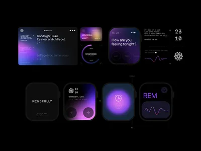 MINDFULLY™ Digital Branding + UI + RRSS black brand branding concept conceptual dark design digital finest gradient logo mind mindfully minimal tech ui wellness