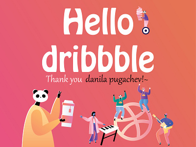 Hello dribbble! dribbble hello panda 乐队 向量 平面 插图 海报