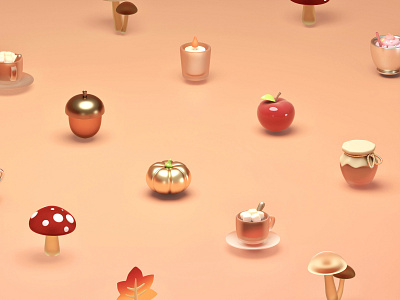 3D Autumn Icons 3d 3d art autumn blender cute design icons render warm