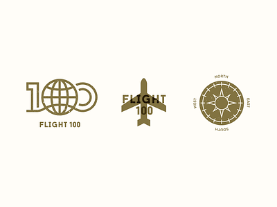 Flight 100 Brand Elements 100 airline airplane branding compass event flight globe identity logo plane type world