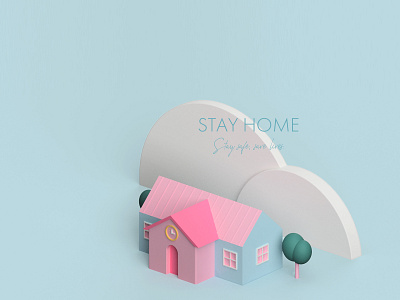 stayhome 3d 3d art 3d artist building cloud design fusion360 home illustration minimal school vector