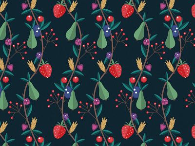 Fruit botanical food fruit illustration leaves nature pattern pattern design pear print print design raspberry stawberry surface design surface pattern design vector