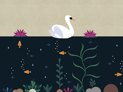 Pond botanical fish garden graphic graphic design illustration print print design swan underwater vector water