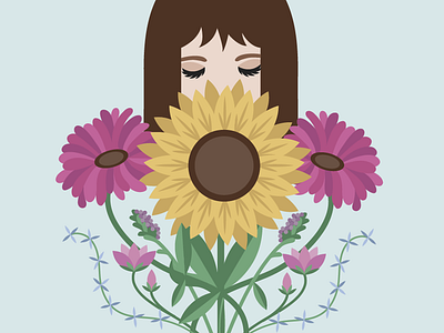 Flower Bouquet floral flower flowers girl illustration illustrator sunflower vector