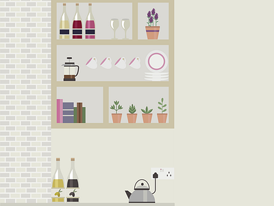 Kitchen coffee cultery design home illustration illustrator interiors kitchen vector wine