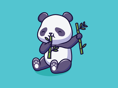 Cute panda eating bamboo cartoon illustration