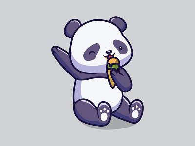 Cute panda eating ice cream cartoon illustration