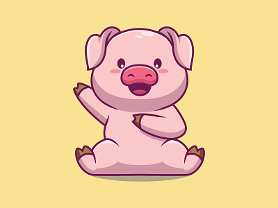 Cute pig waving hand cartoon illustration