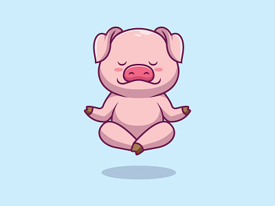 Cute pig yoga cartoon illustration