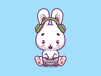 Cute rabbit gaming cartoon illustration