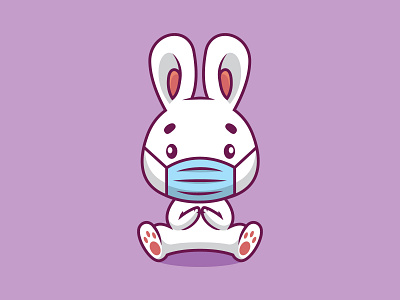 Cute rabbit using mask cartoon illustration