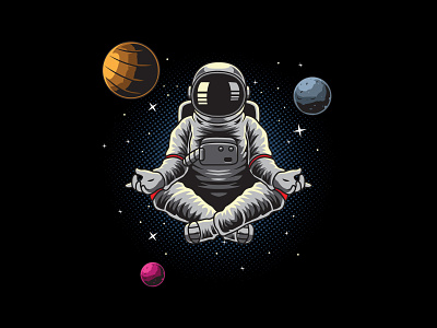 Astronaut yoga meditation in space illustration vector