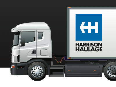HARRISON HAULAGE Identity Draft 38one harrison haulage haulage identity left view lorrie transport transportation truck uk