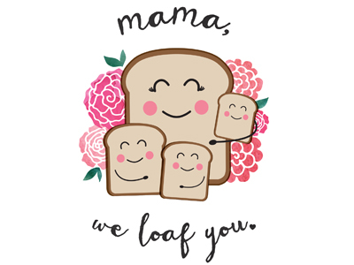 Mama, We Loaf You. cute design digital fun greeting card illustration illustrator kids mom mothers day pun punny vector watercolor