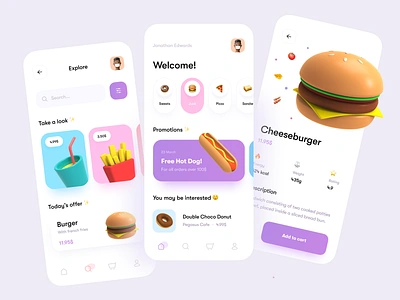 Food Delivery App 3d app bag cart clean clean ui concept delivery delivery app food food app food delivery foodie illustration ios mobile order payment restaurant service