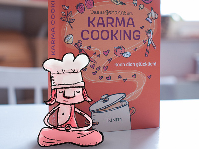 Cover illustration for the book Karma Cooking awareness characterdesign cooking dianajohannsen drawing editorial flow frankschulz frankschulzart illustration soul spirit trinity