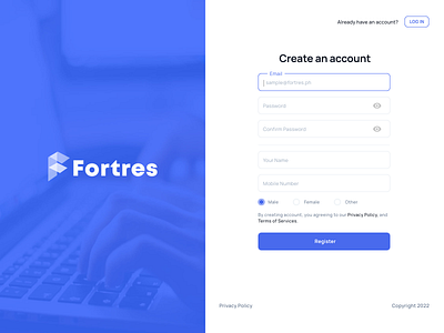 Fortres Sign up Page design registration signup ui uidesign