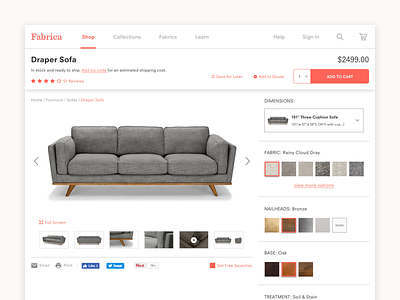 Fabrica Product Detail Page design ecommerce fabric furniture illustration pdp ui web