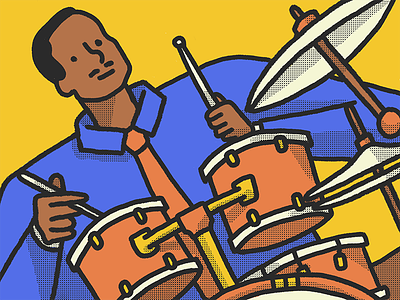 Man Playing Le Drums design drummer drums half tone illustration jazz music playing