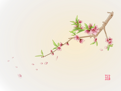Peach Blossom asian style chinese gongbi illustration peach blossom spring vector