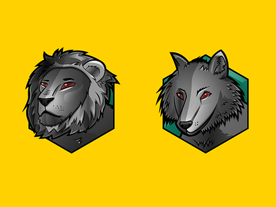 Lion & Wolf - Collaboration Badges S1 achievements animals badge carnivore collaboration graphic design illustration svg vector