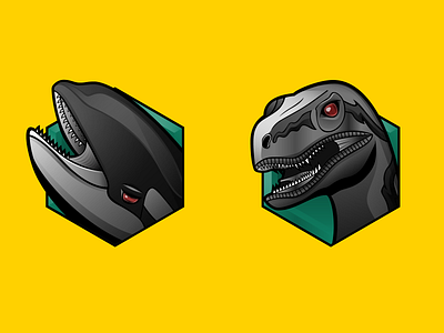Orca & Velociraptor - Collaboration Badges S1 achievements animals badge collaboration dinosaur graphic design illustration svg vector whale