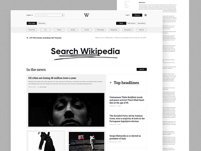 Wikipedia Concept black black and white bw clean colors concept design graphic design interface minimal minimal website typography ui web website wikipedia
