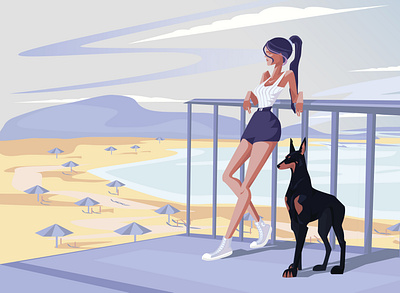 girl with dog animation app design illustration illustrator minimal ui vector web website