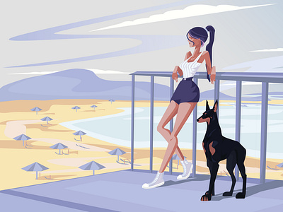 girl with dog animation app design illustration illustrator minimal ui vector web website