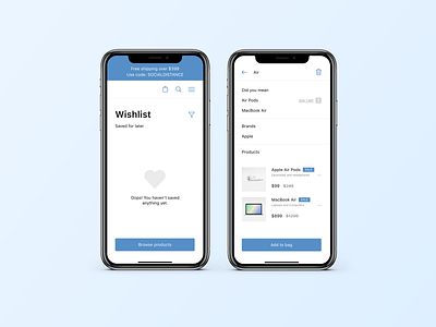 Wishlist Visual Exploration adobexd airpods app apple blue dailyui design ecommerce gradient macbook minimalist mobile app mobile app ui ui ux visual design visual exploration