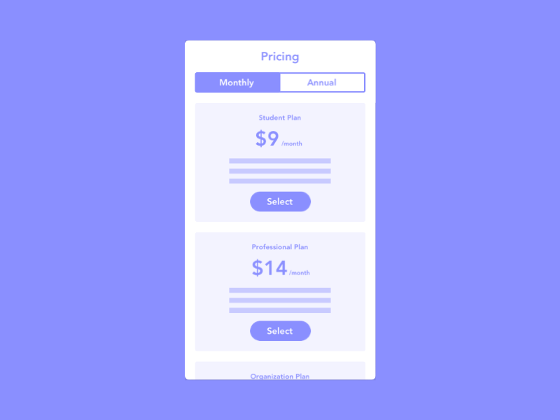 Daily UI #030 Pricing ux animation principle motion pricing mobile ui dailyui