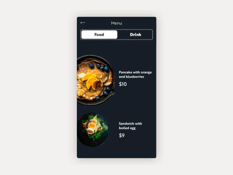 Daily UI #43 Food/Drink Menu animation dailyui food mobile motion principle restaurant ui