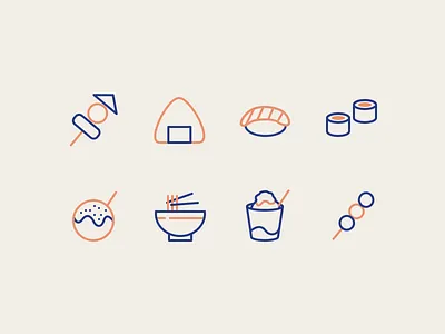 Daily UI #55 Icon Set (Japanese Food) dailyui dango food icon iconset japanese onigiri ramen sushi takoyaki ui