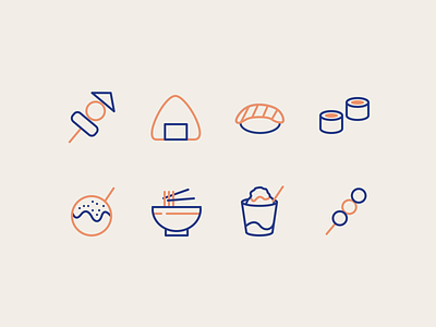 Daily UI #55 Icon Set (Japanese Food) dailyui dango food icon iconset japanese onigiri ramen sushi takoyaki ui