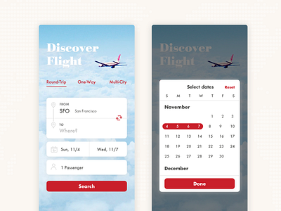 Daily UI #68 Flight Search dailyui datepicker flight mobile search travel ui